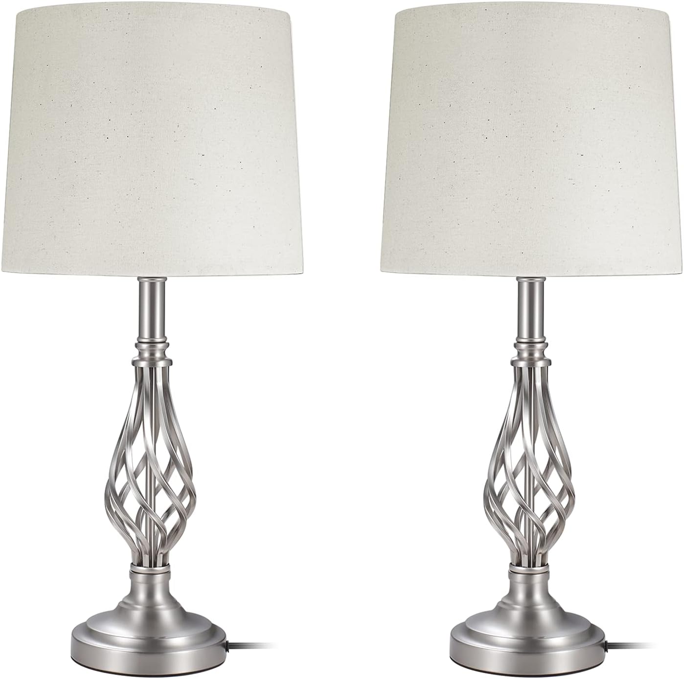 Brushed Nickel Silver Table Lamps Set of 2 W8301