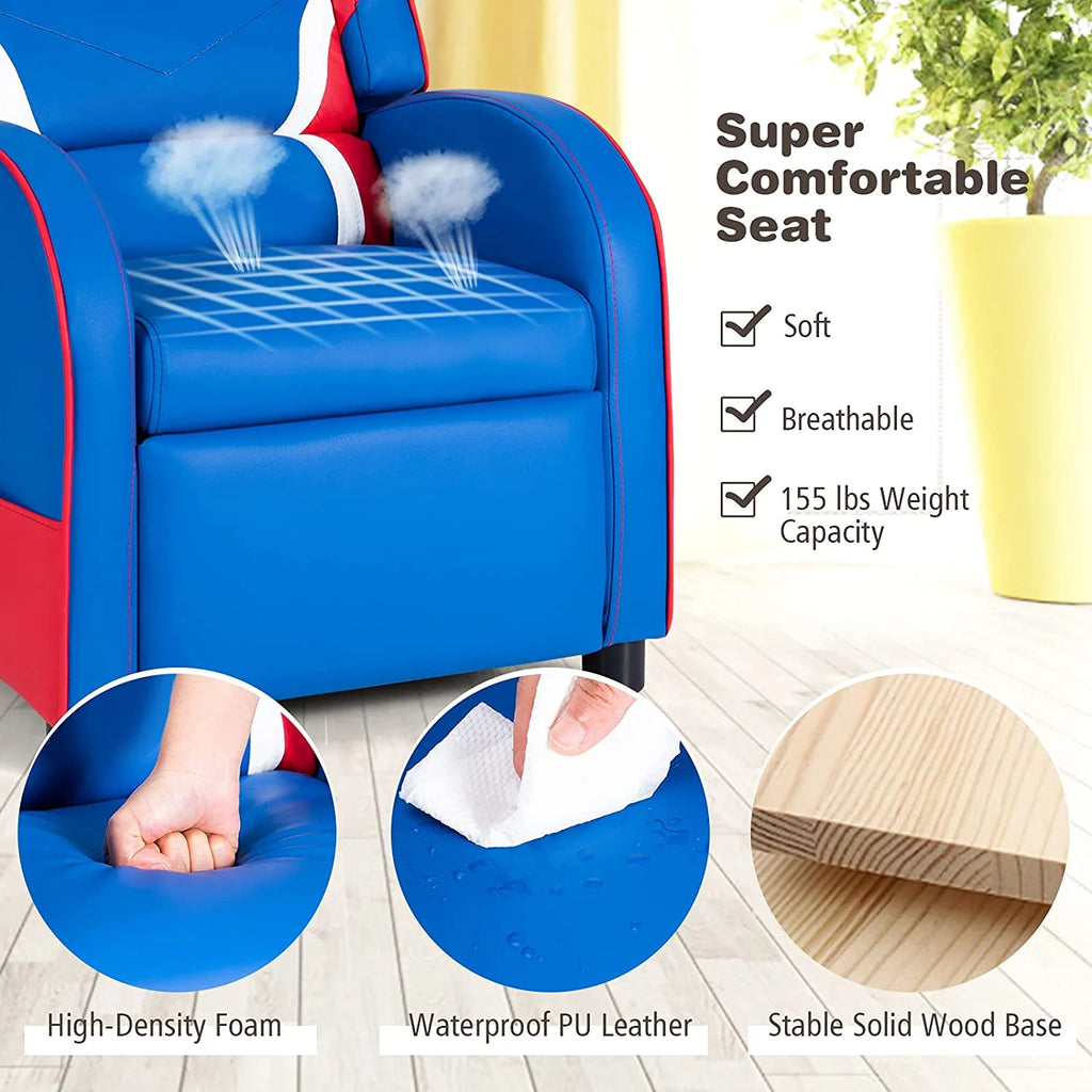 Blue Ergonomic Leather Recliner Chair with Footrest L47564