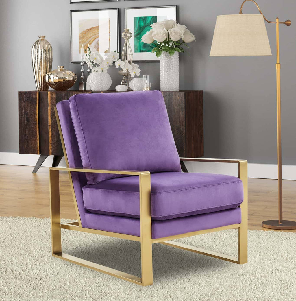 Purple Velvet Accent Armchair with Gold Frame G208