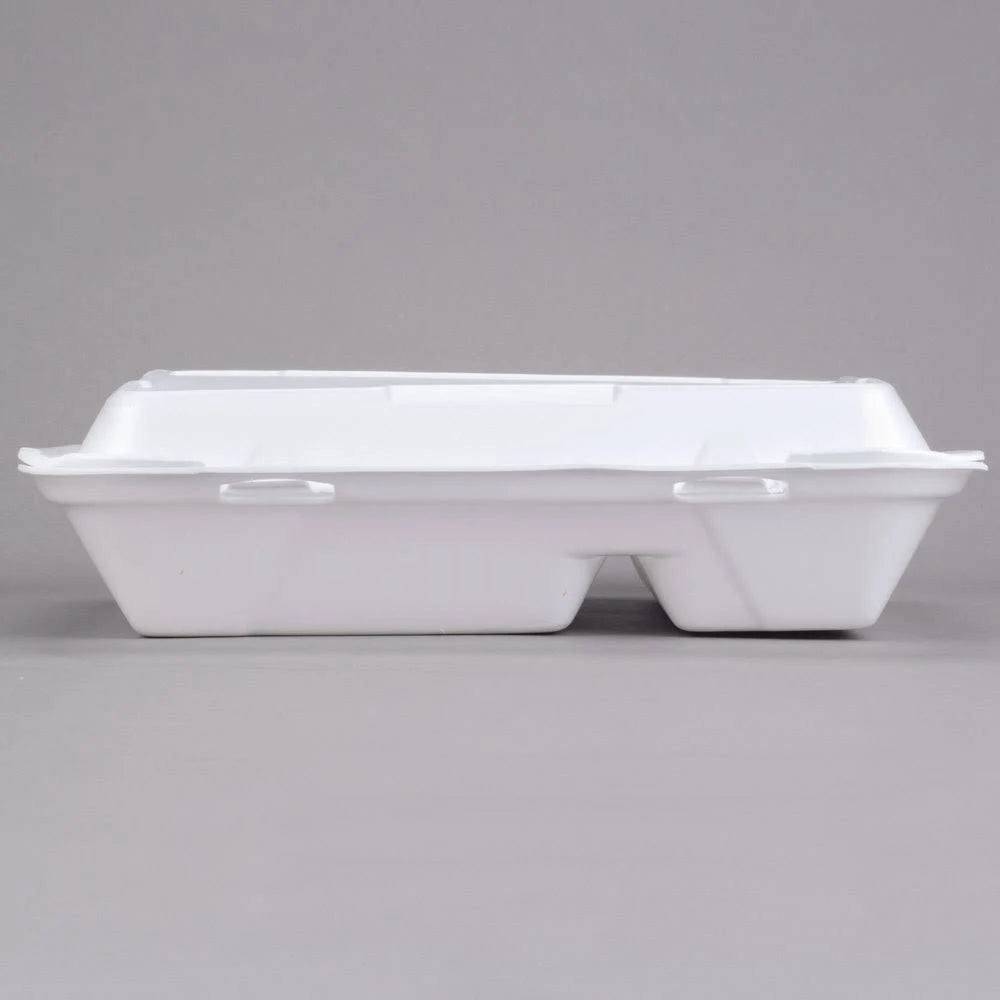 White 2-Compartment Hinged Lid Foam Container A321