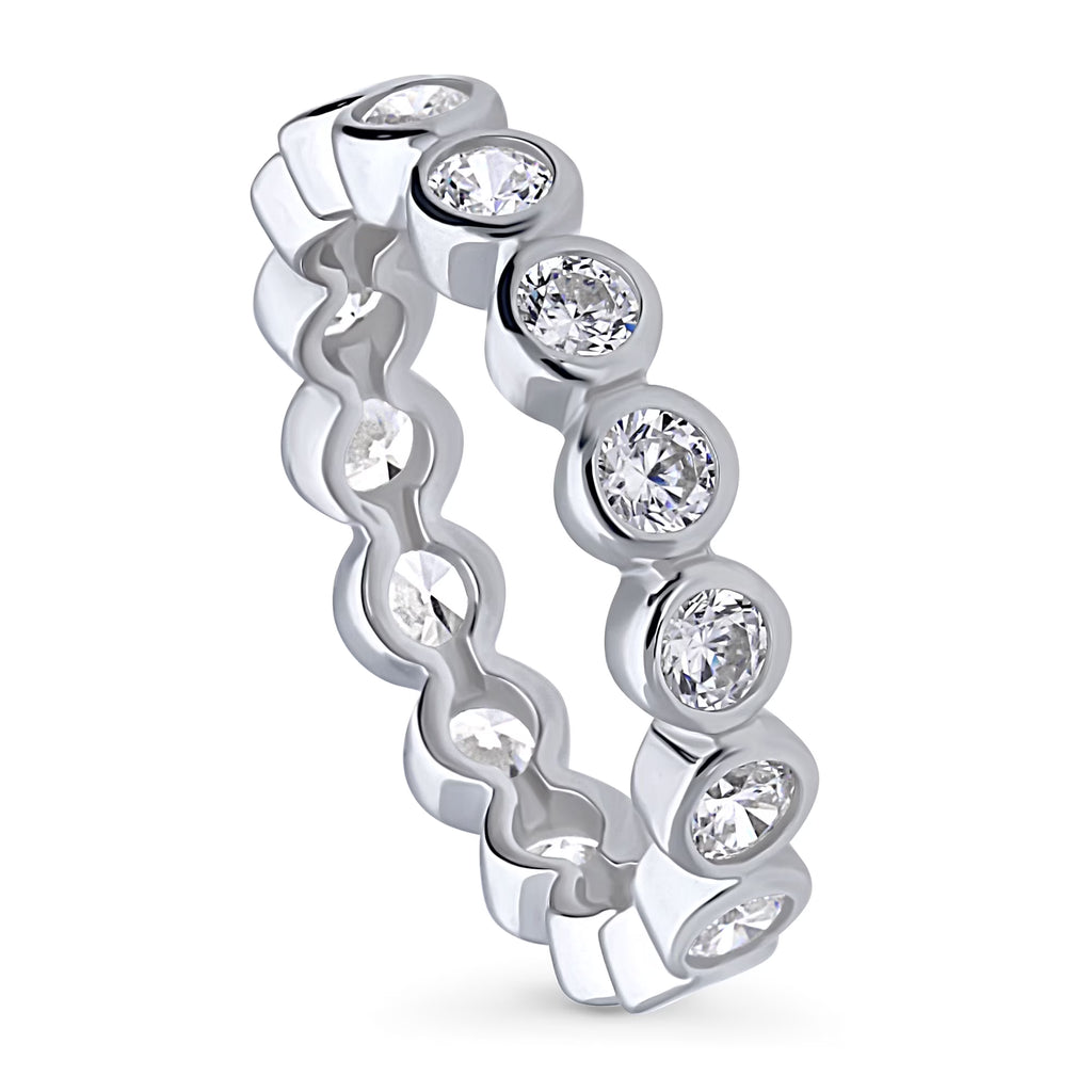 Sterling Silver Cubic Zirconia Eternity Ring, Rhodium Plated Size 8 Z56170