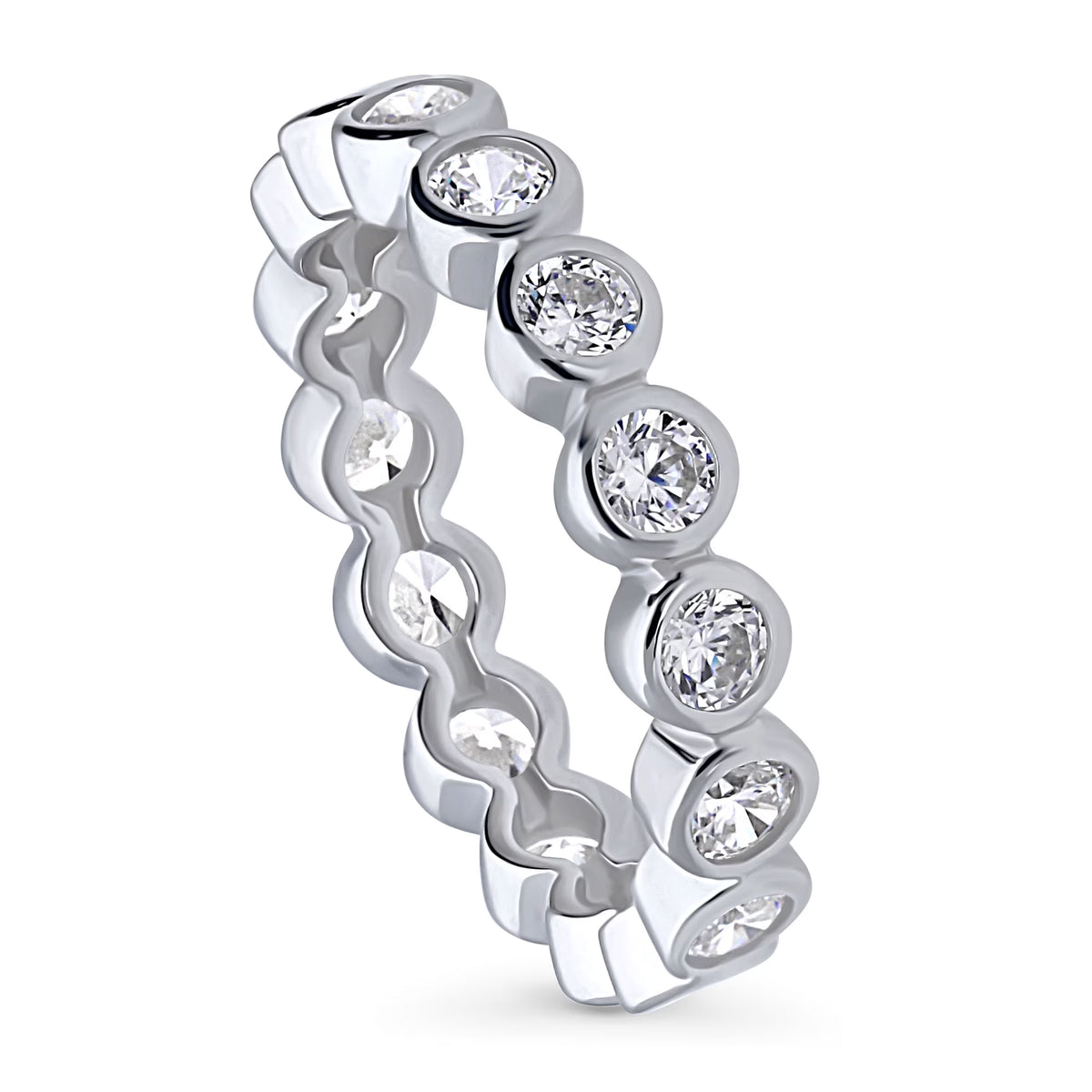 Sterling Silver Cubic Zirconia Eternity Ring, Rhodium Plated Size 8 Z56170