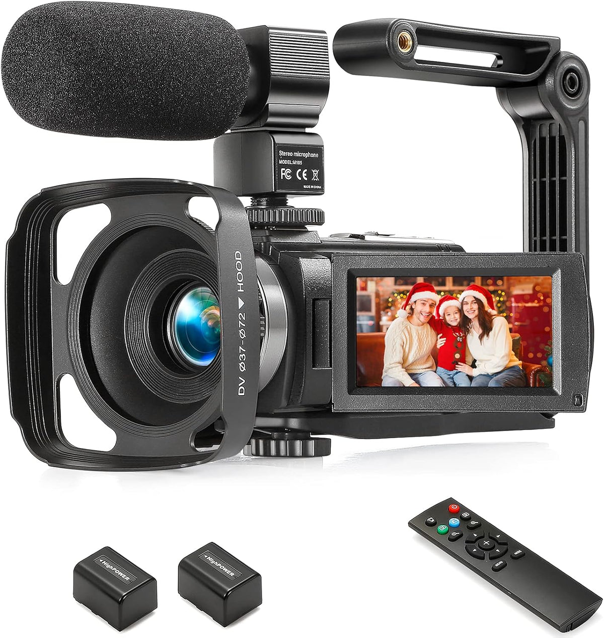 Camcorder 1080P Video Camera 36MP 3.0 Inch IPS Touch Screen IR Night Vision 16X Digital Zoom with External Microphone Handheld Stabilizer Remote Control U6759