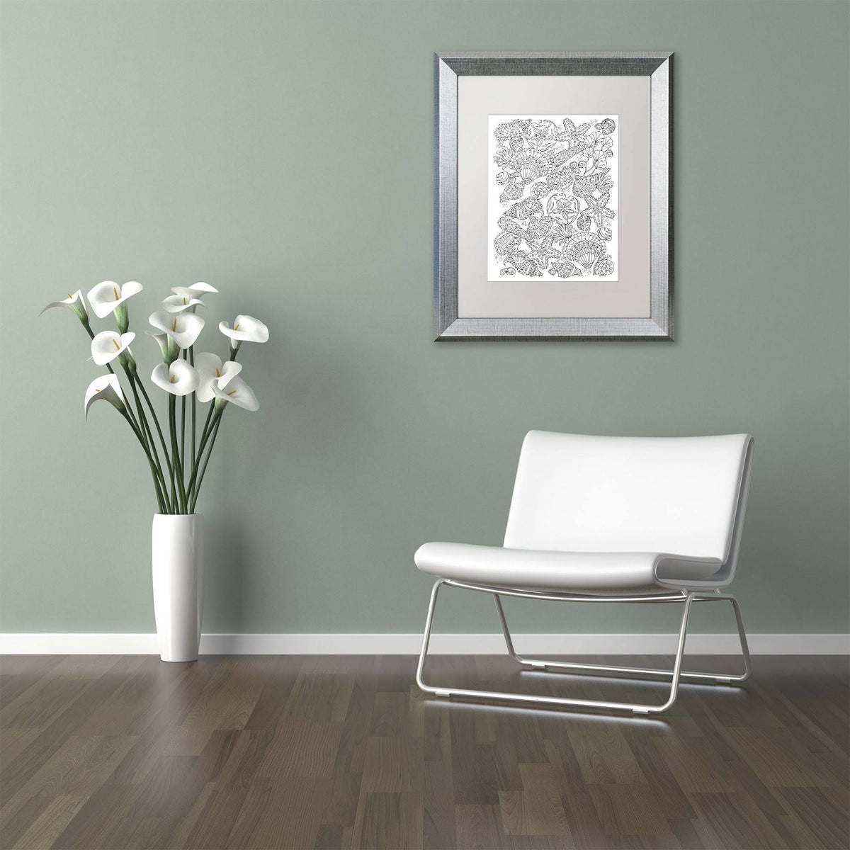 Nautical Shells White Matte Silver Frame 16x20-Inch W414