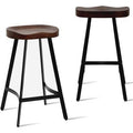 Industrial Rustic Bar Stool Saddle Seat Counter Height Metal and Wood Top Dining Stools, Backless X2590