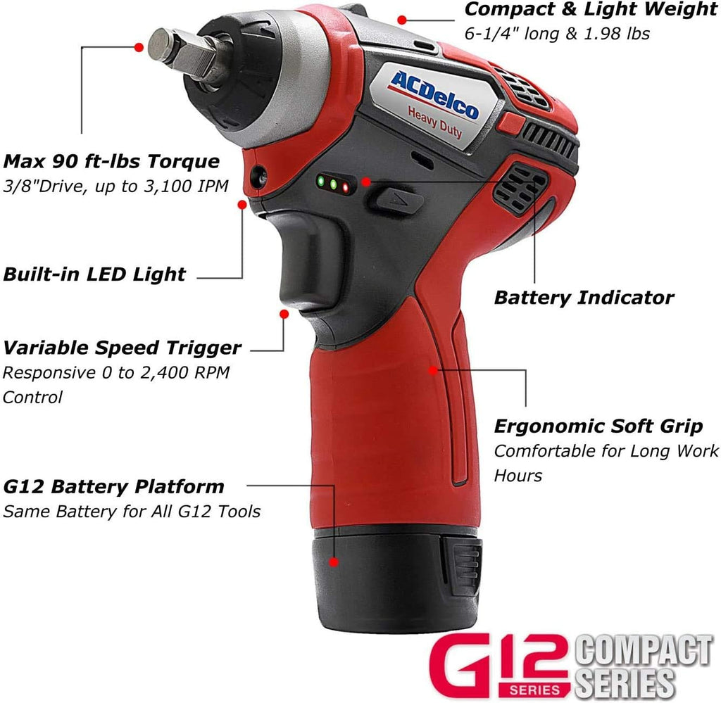 12V Cordless Li-ion Mini Polisher, Impact Wrench & Ratchet Wrench Combo Tool Kit with 2 Batteries W86933