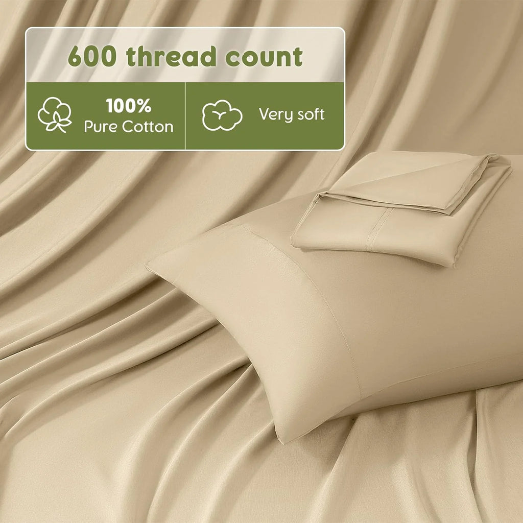 King Size 4 PC Cotton Sateen Bed Sheet Set with 16" Deep Pocket O80551