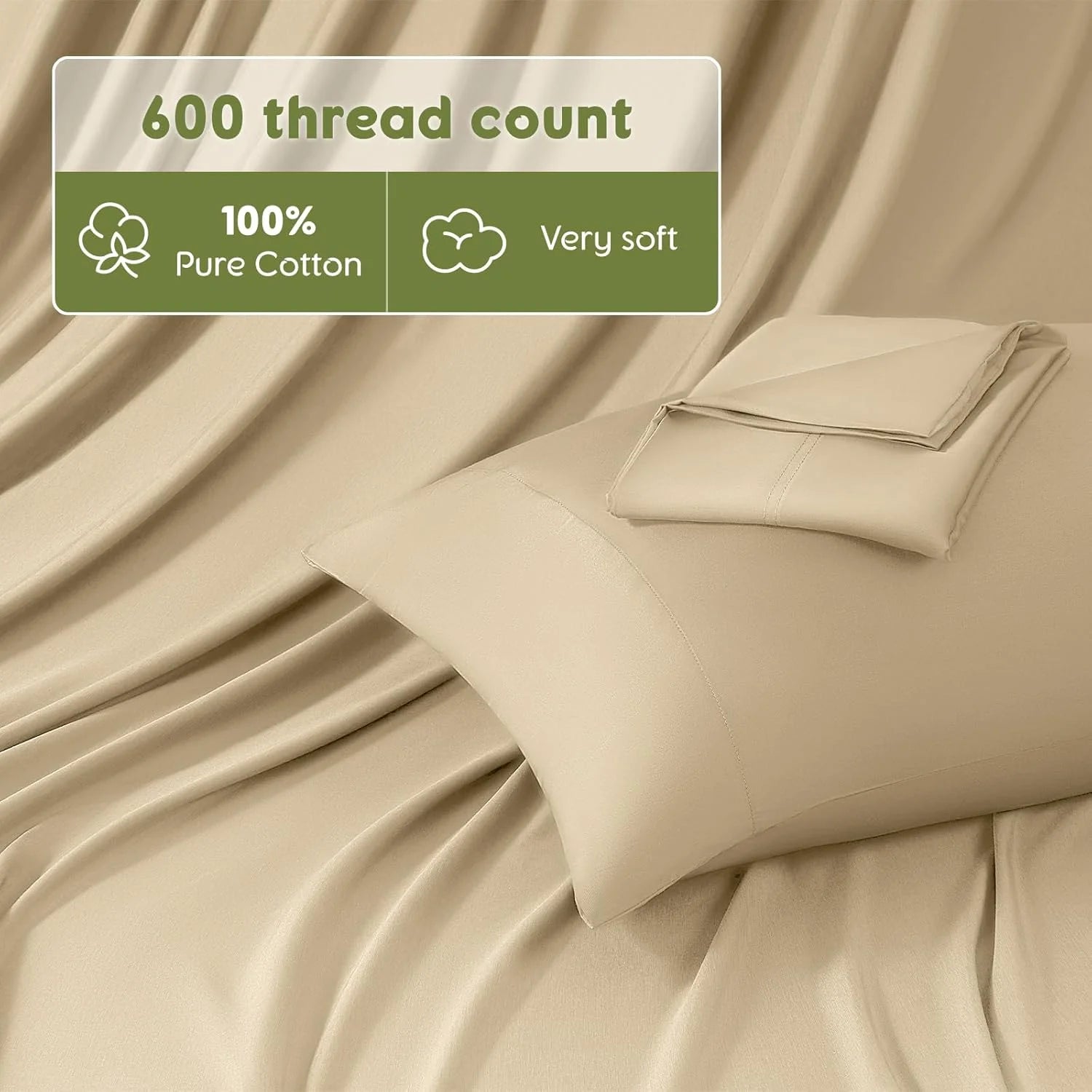 King Size 4 PC Cotton Sateen Bed Sheet Set with 16" Deep Pocket O80551