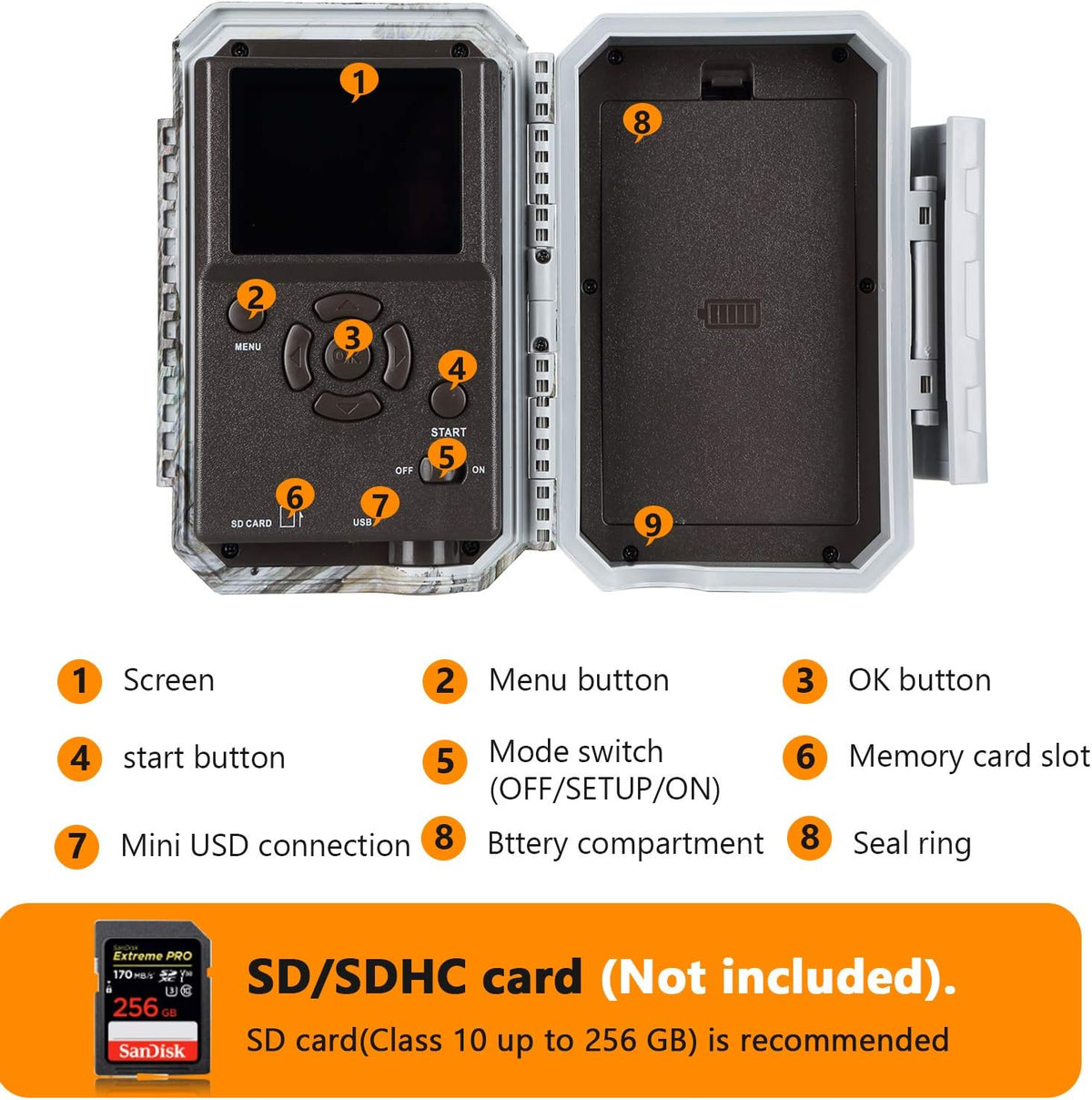 24MP 1296P No Glow Night Vision Motion Activated Waterproof Game Camera E309