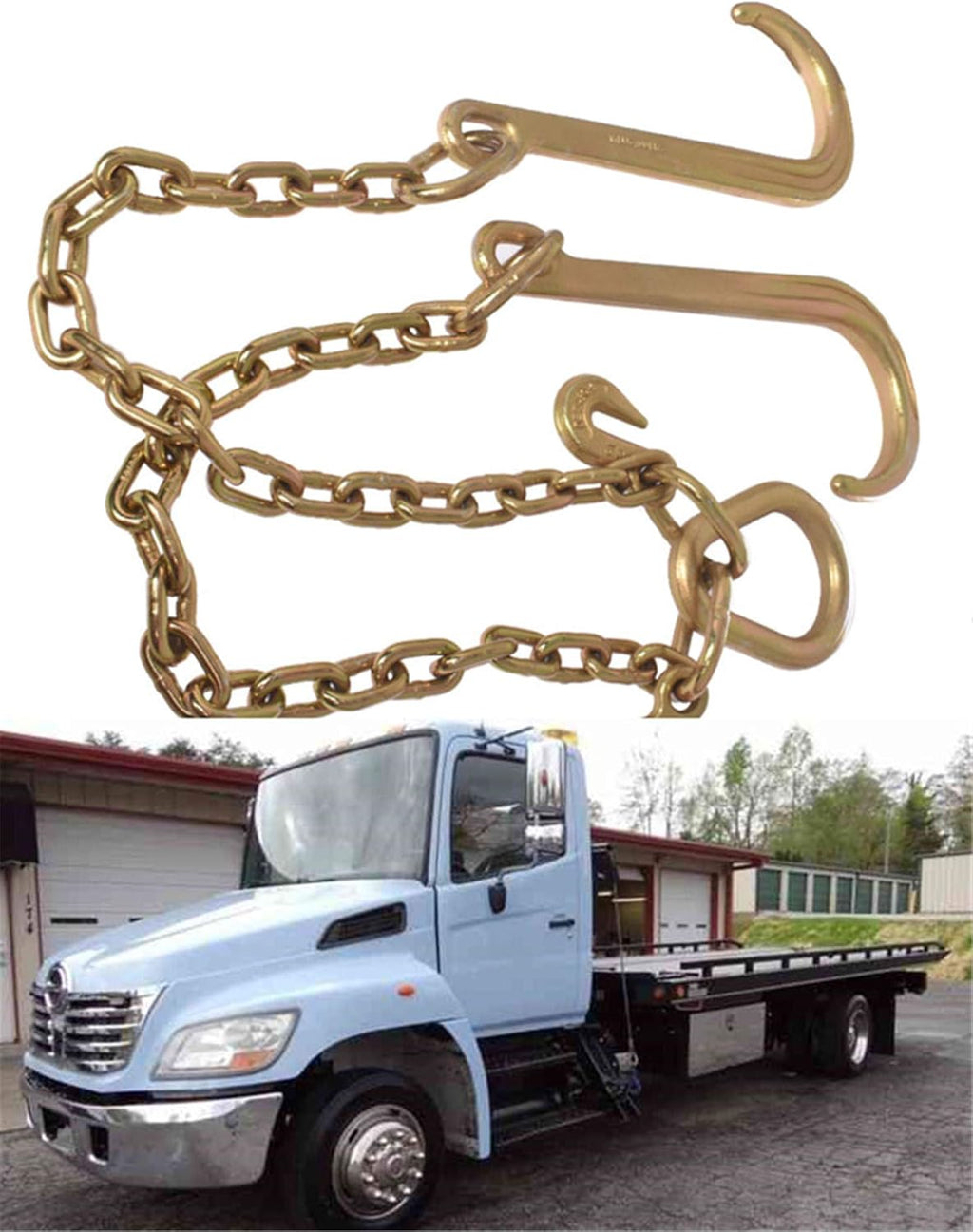 5/16 x 10 FT Grade 70 Tow Chain with 15 J Hook and T Hook Mini J Hook, Pack of 2 V3537