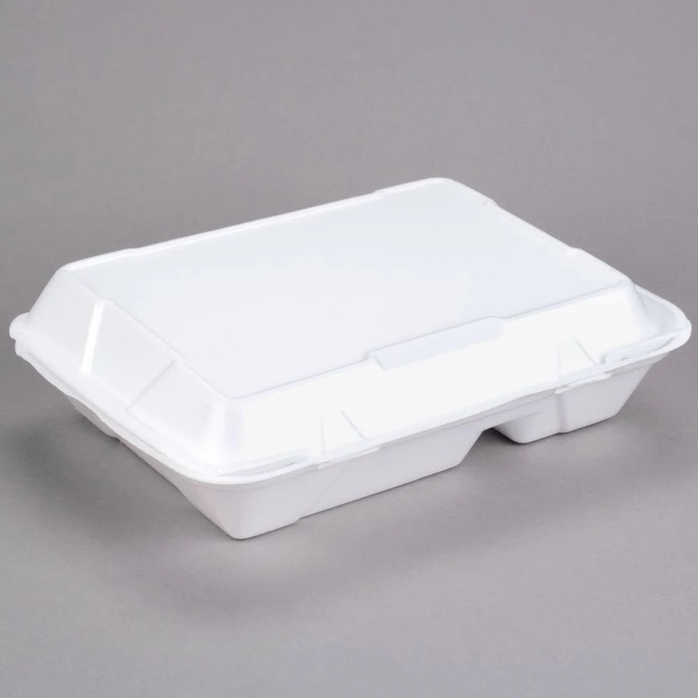White 2-Compartment Hinged Lid Foam Container A321