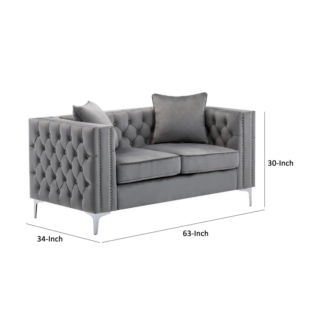 Gray Velvet Chesterfield Loveseat O430348