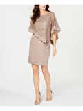 Beige Jewel Neck Sheath Dress 6 J26579