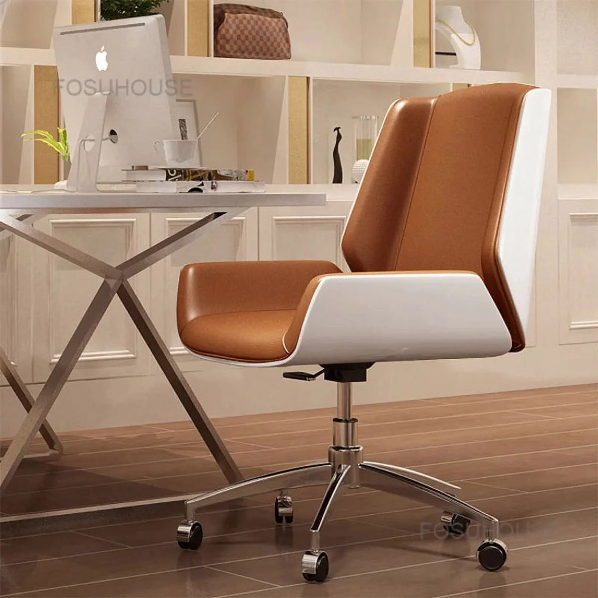 Solid Wood Leather Swivel Office Chair C144