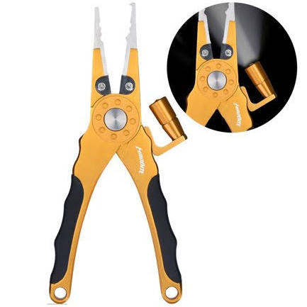 Lighted Aluminum Fishing Pliers with Tungsten Carbide Braid Cutters and LED Bulb J597