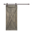 Weather Gray Stained Wood Interior Sliding Barn Door with Hardware Kit J625