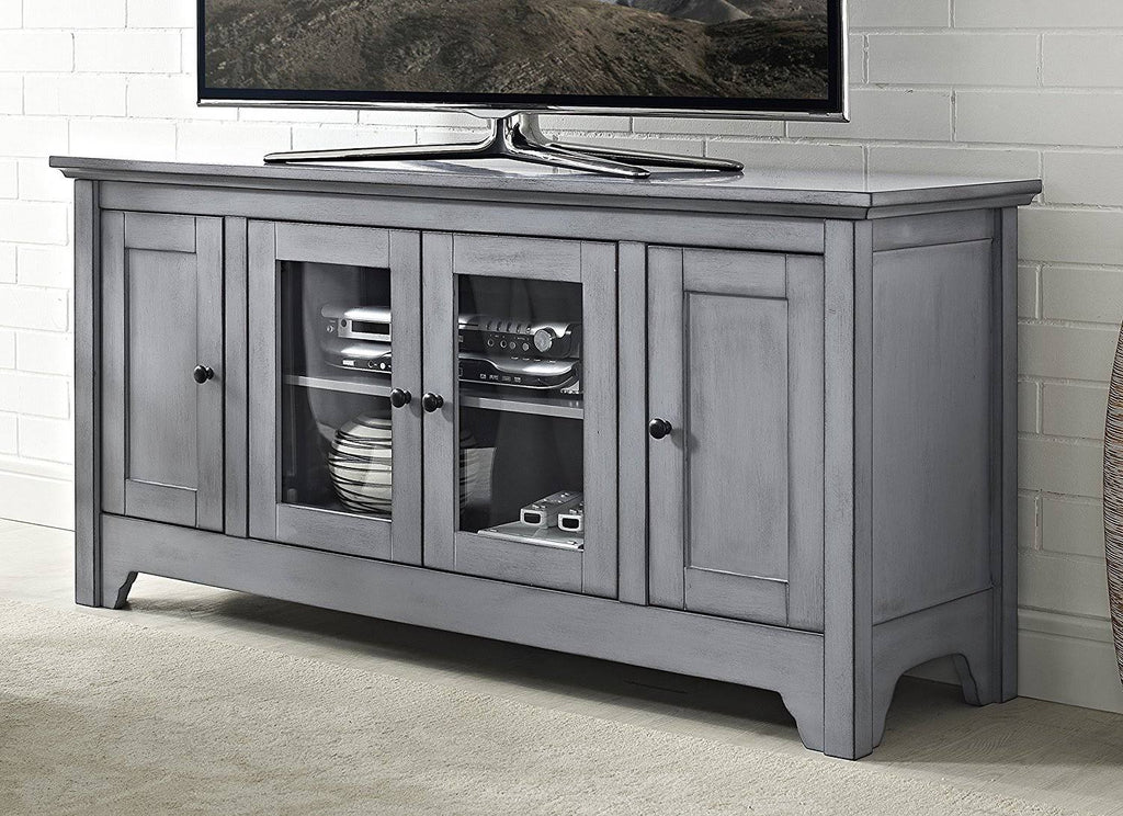 Antique Grey Wood TV Media Stand Storage Console R41470