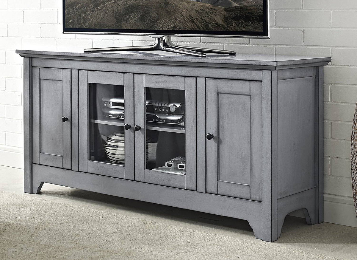 Antique Grey Wood TV Media Stand Storage Console R41470