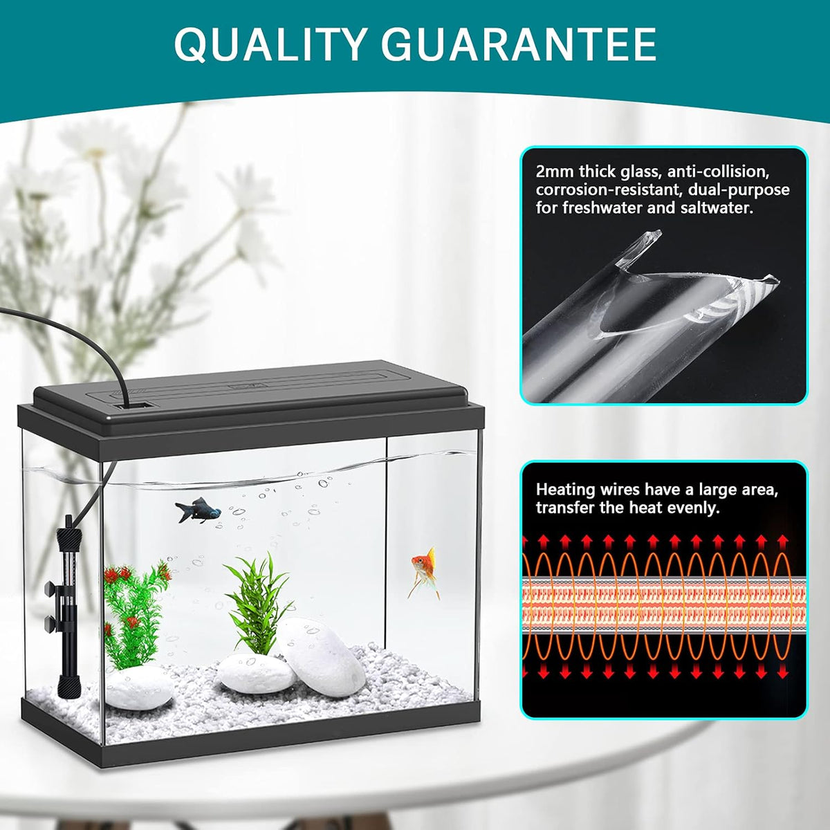50W Submersible Aquarium Heater with Adjust Knob Suction Cup V986