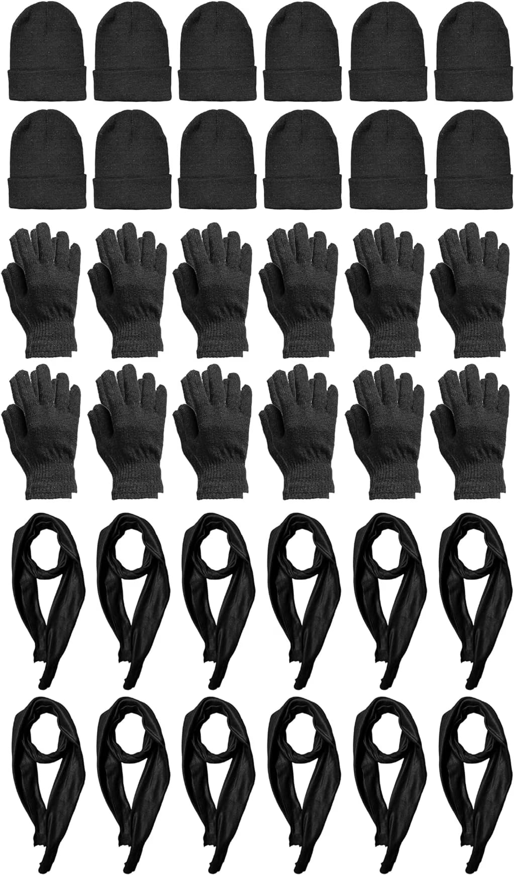 Glove Scarf Beanie Winter Set Solid Black Set of 3 H290