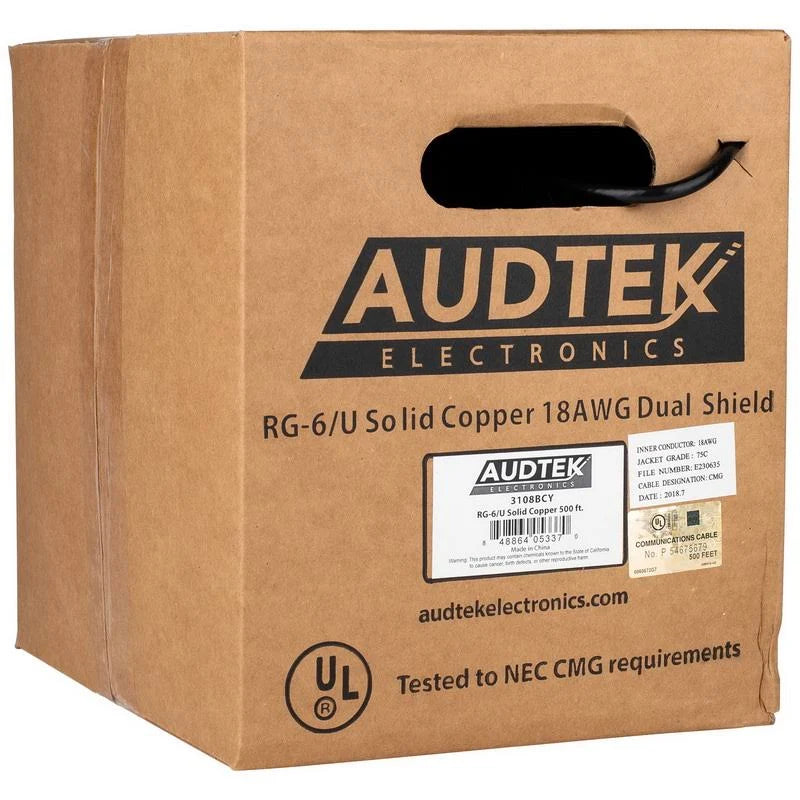 RG-6/U Solid Copper 18 AWG Dual Shield Coax Cable 500 ft. G9665