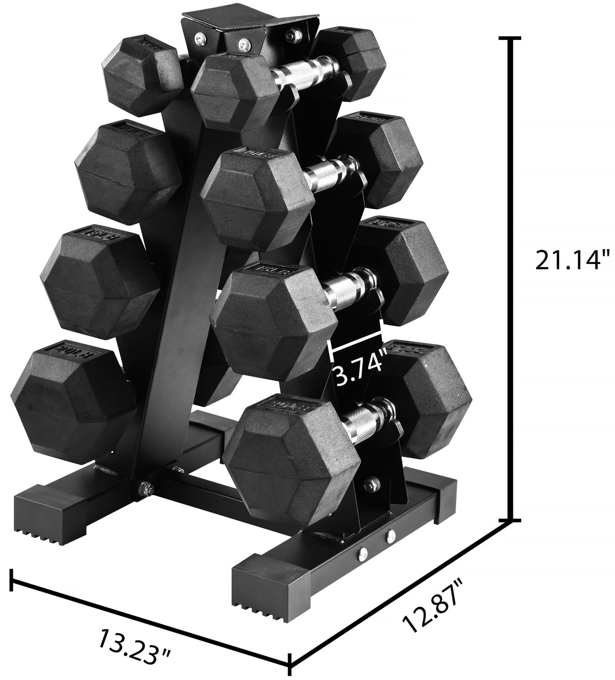 100LB Rubber Coated Hex Dumbbell Weight Set with A-Frame Rack C6503
