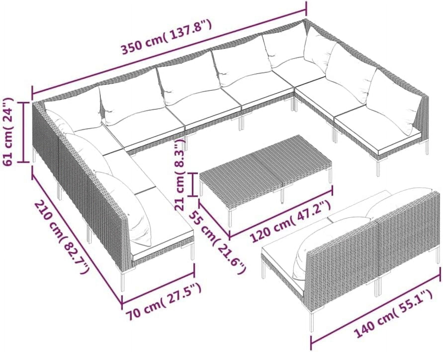 12 Piece Patio Lounge Set with Cushions Poly Rattan Dark Gray K3834