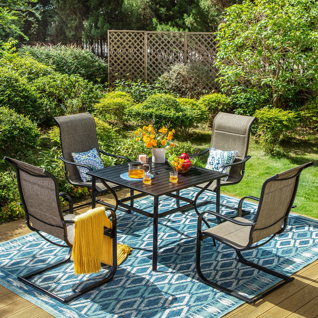 Black&Gray Outdoor Patio Dining Chairs with Padded Seat and Back M4045