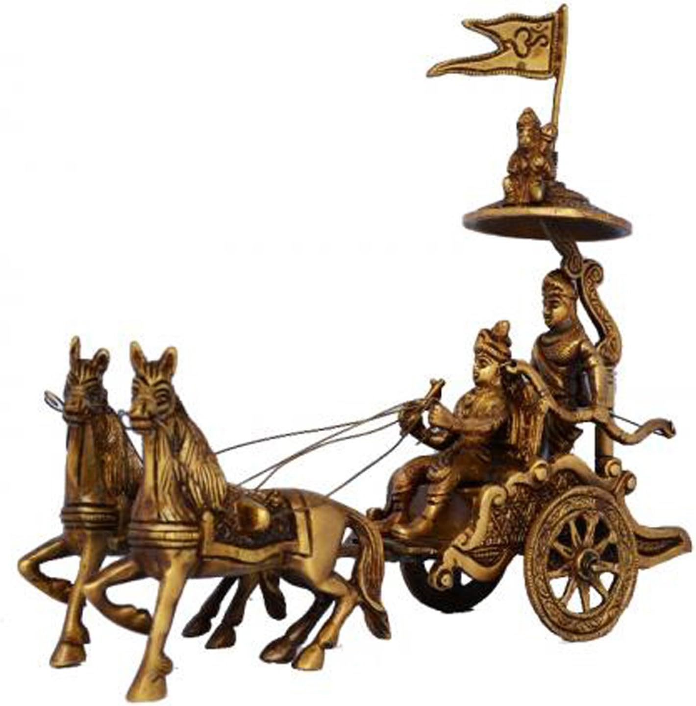 Light Brown Antique Finish Metal Brass Horse Cart Table Decor R338