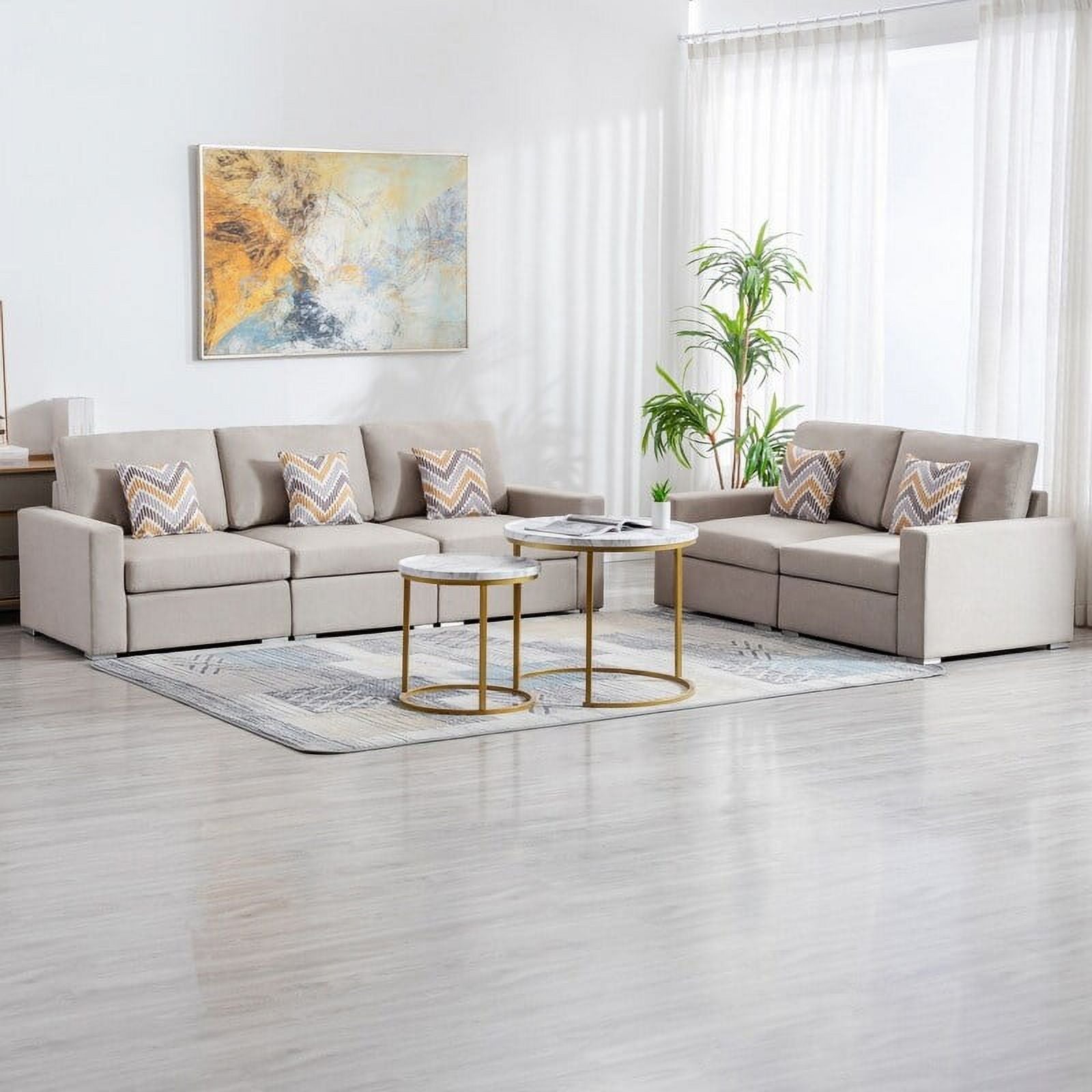 Grey Linen Fabric Sofa and Loveseat Set with Pillows P924
