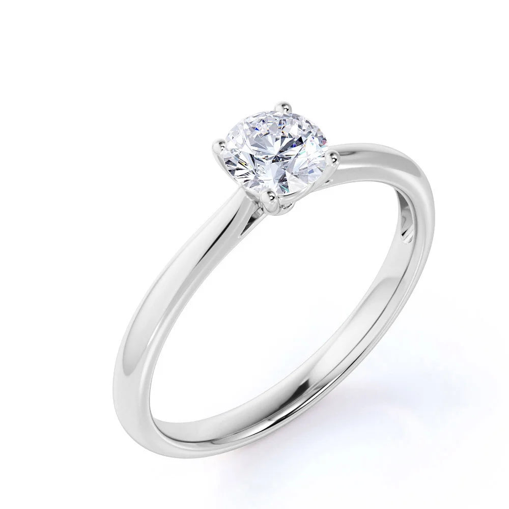 18K White Gold over Silver Round Cut Engagement Ring S629