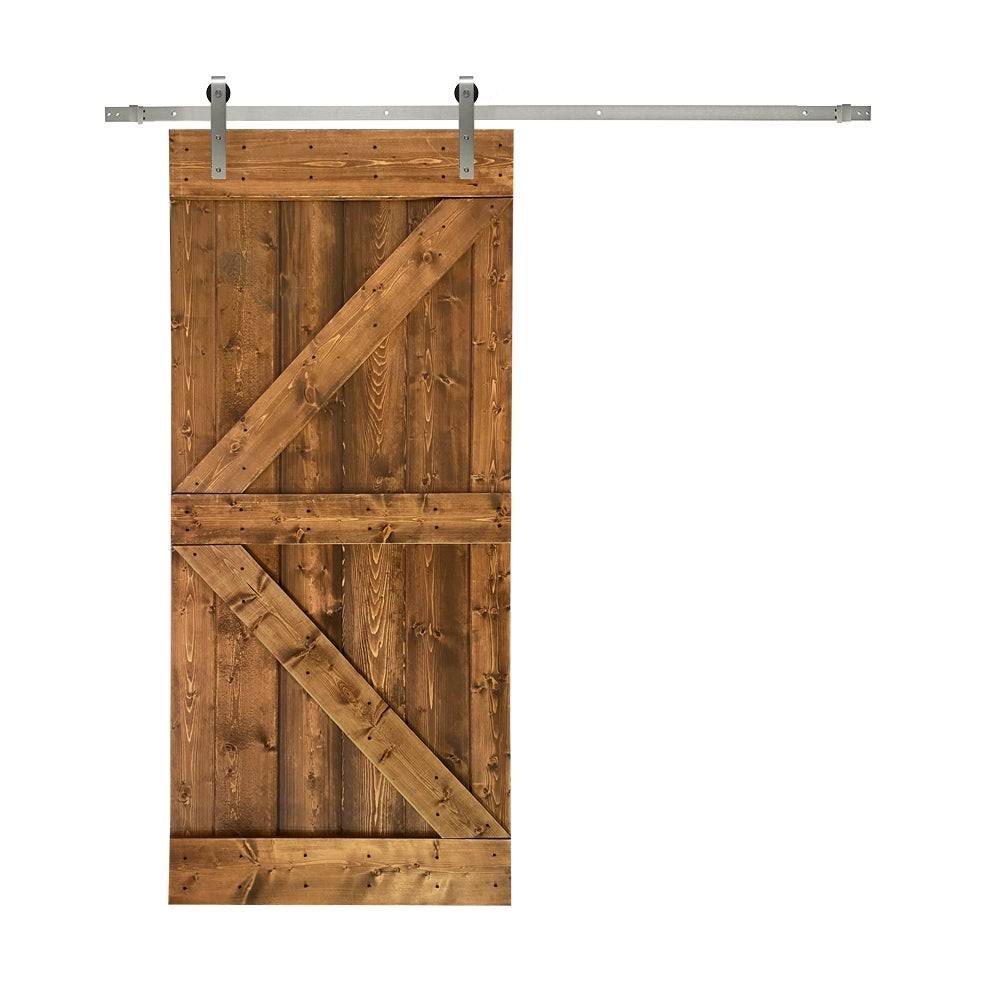 Solid Espresso Stained Knotty Pine Wood Interior Sliding Barn Door with Hardware Kit K77227