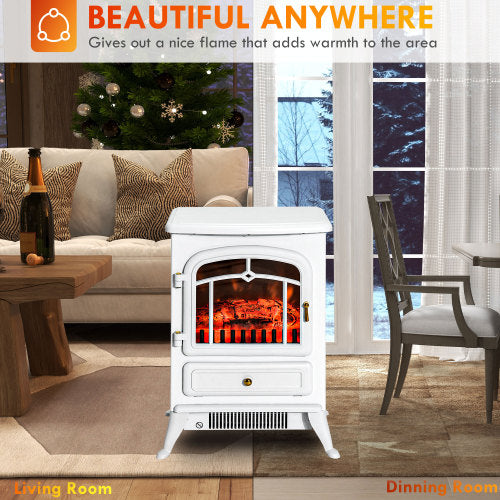 White Freestanding Electric Fireplace Heater, 750W/1500W X445