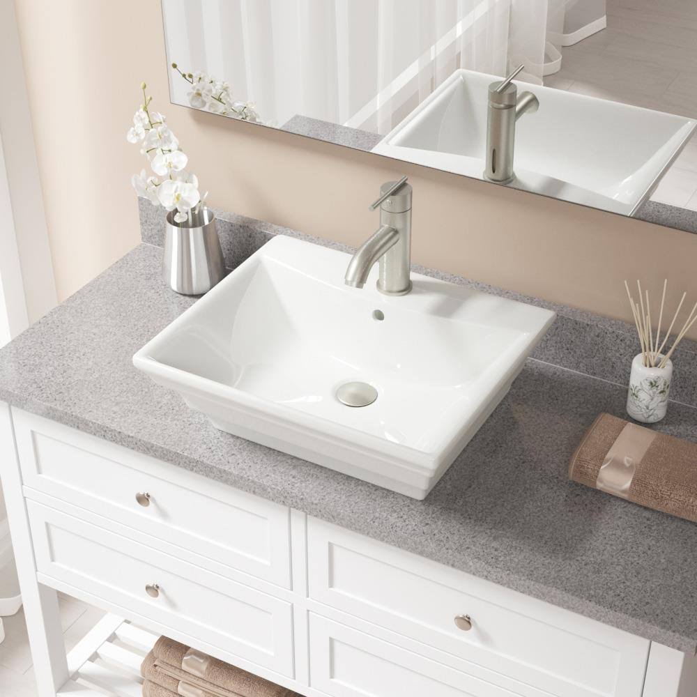 Vitreous China Rectangular Vessel Bathroom Sink with Faucet and Overflow I6484