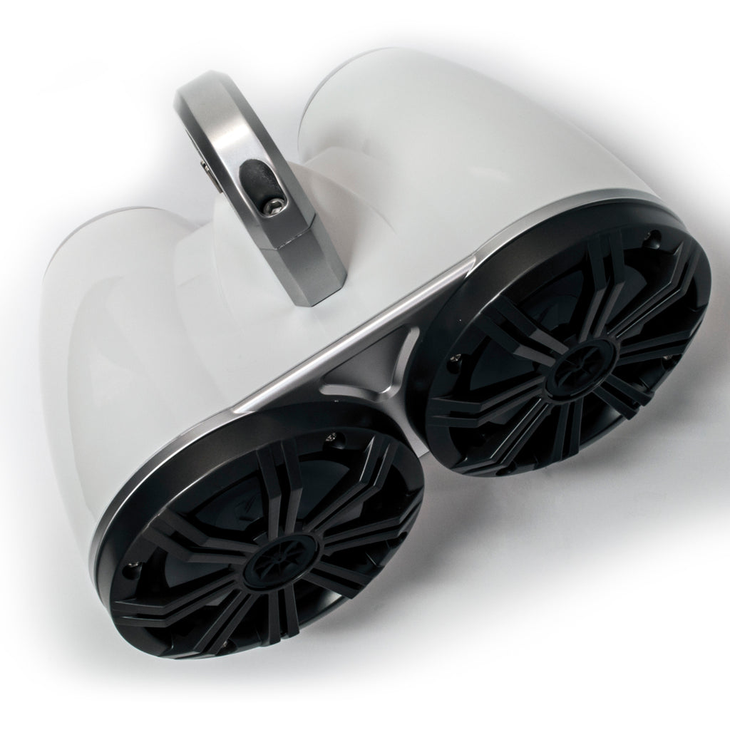 White Dual Wake Tower System with Charcoal 6.5" Marine RGB LED Speakers C642705