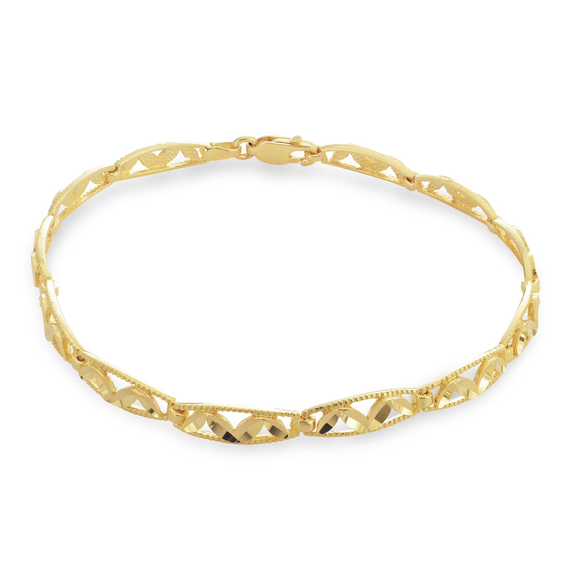 18K Gold Over Sterling Silver Diamond Cut Leaves Bracelet 7 Inches R656264