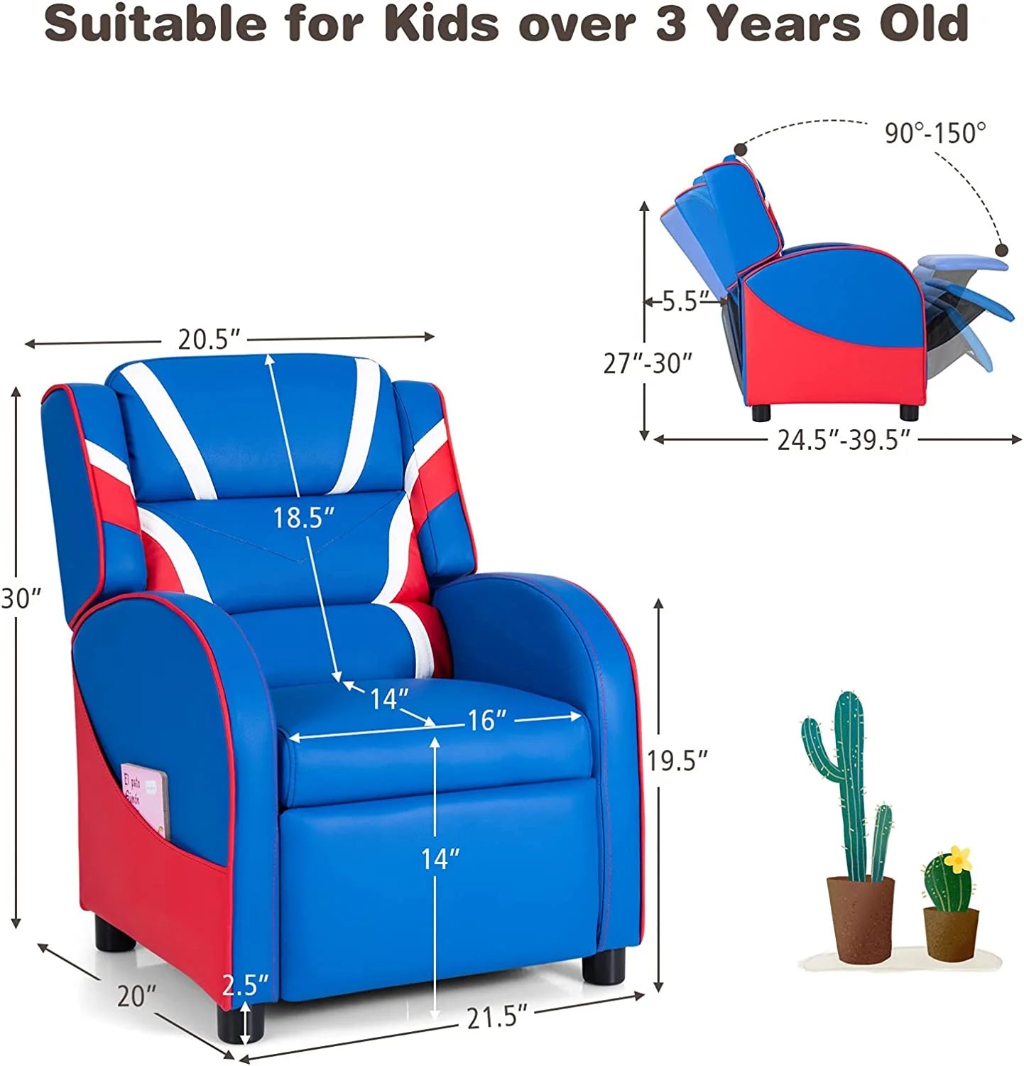 Blue Ergonomic Leather Recliner Chair with Footrest L47564