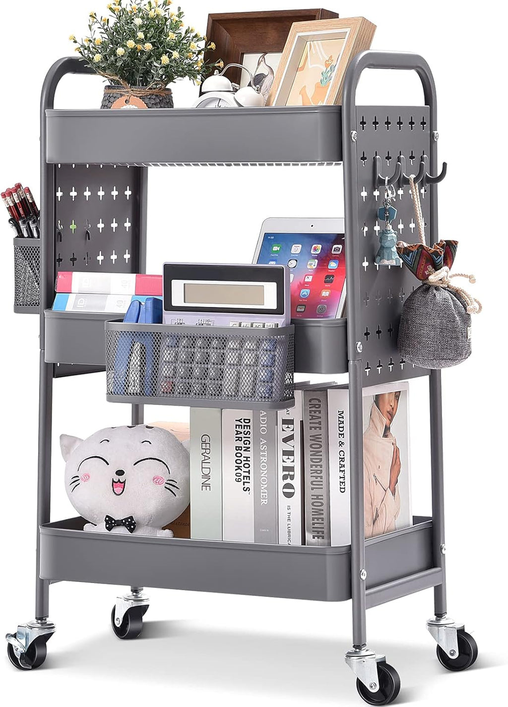 Pink 3-Tier Rolling Utility Storage Cart with Removable Baskets R944287