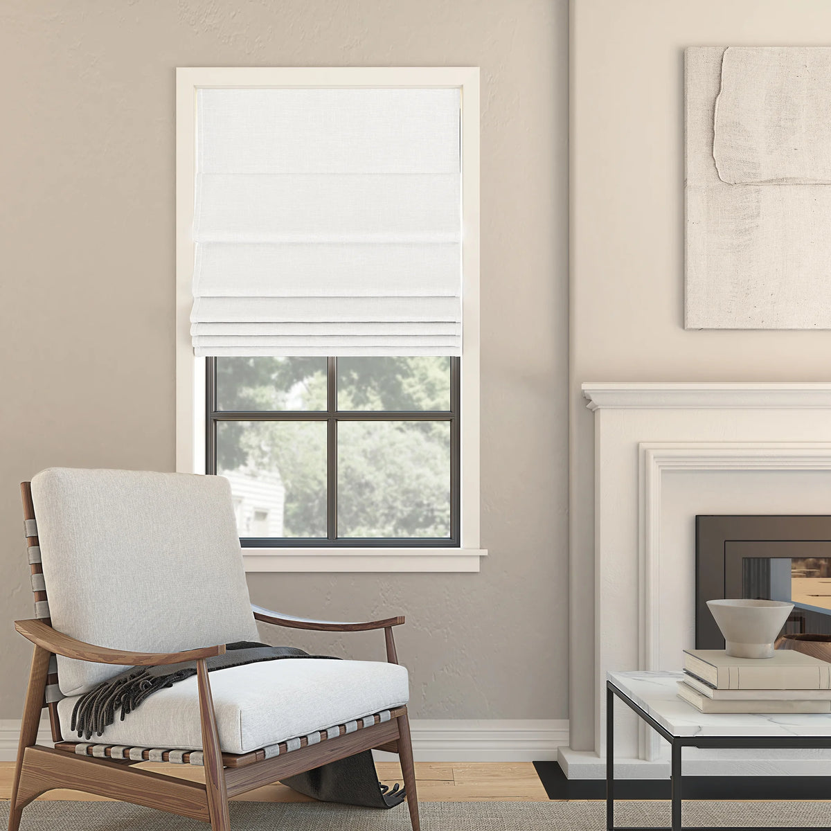 White 100% Blackout Cordless Roman Shade L494650