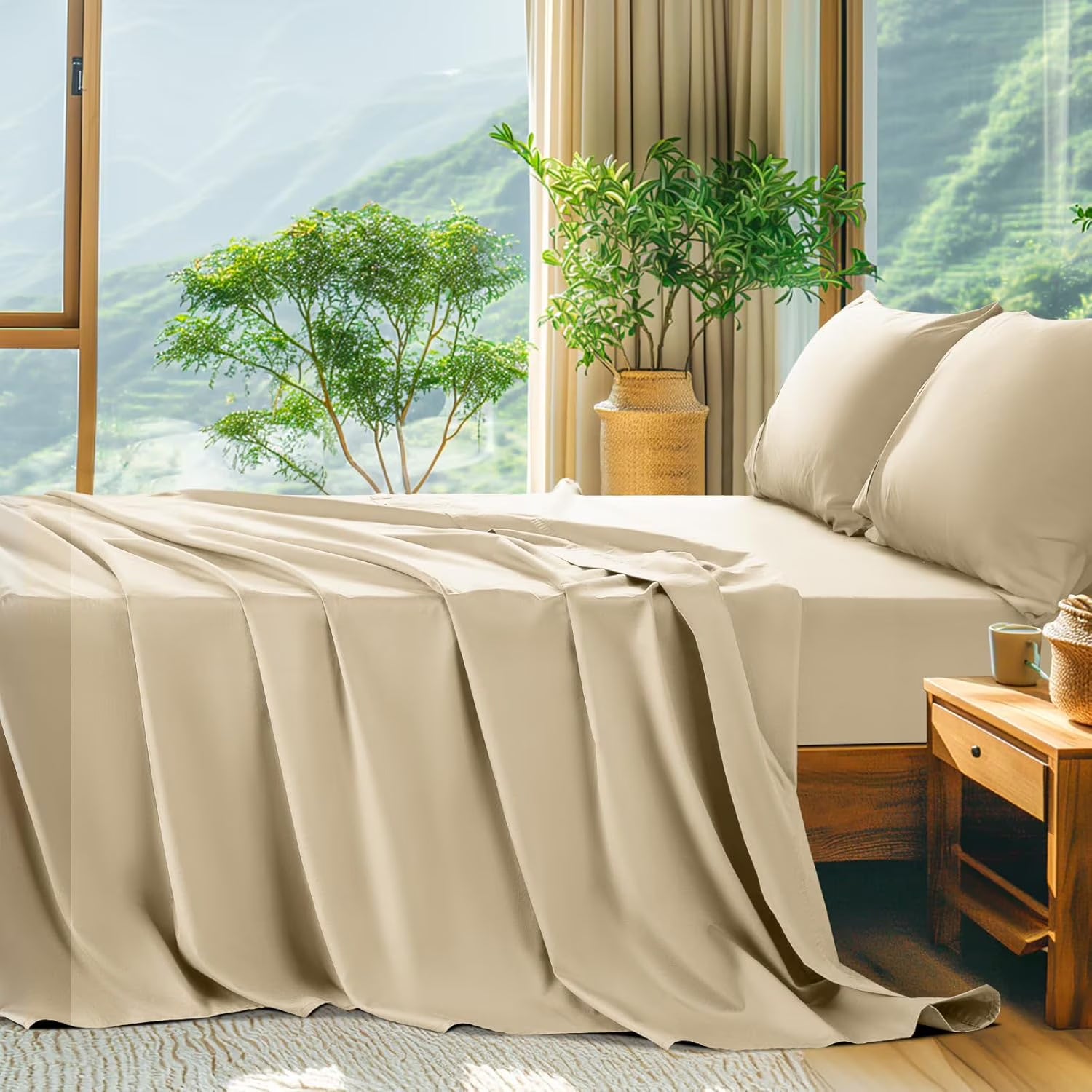 King Size 4 PC Cotton Sateen Bed Sheet Set with 16" Deep Pocket O80551