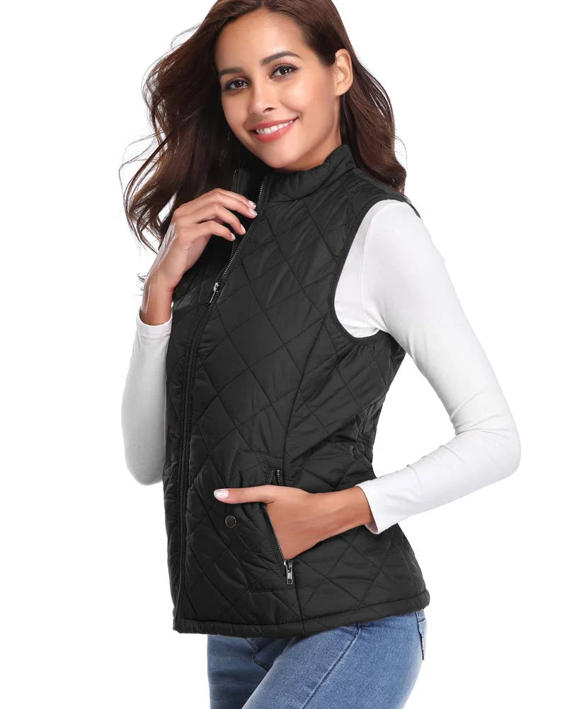 Black Quilted Zip Padded Vest H935710