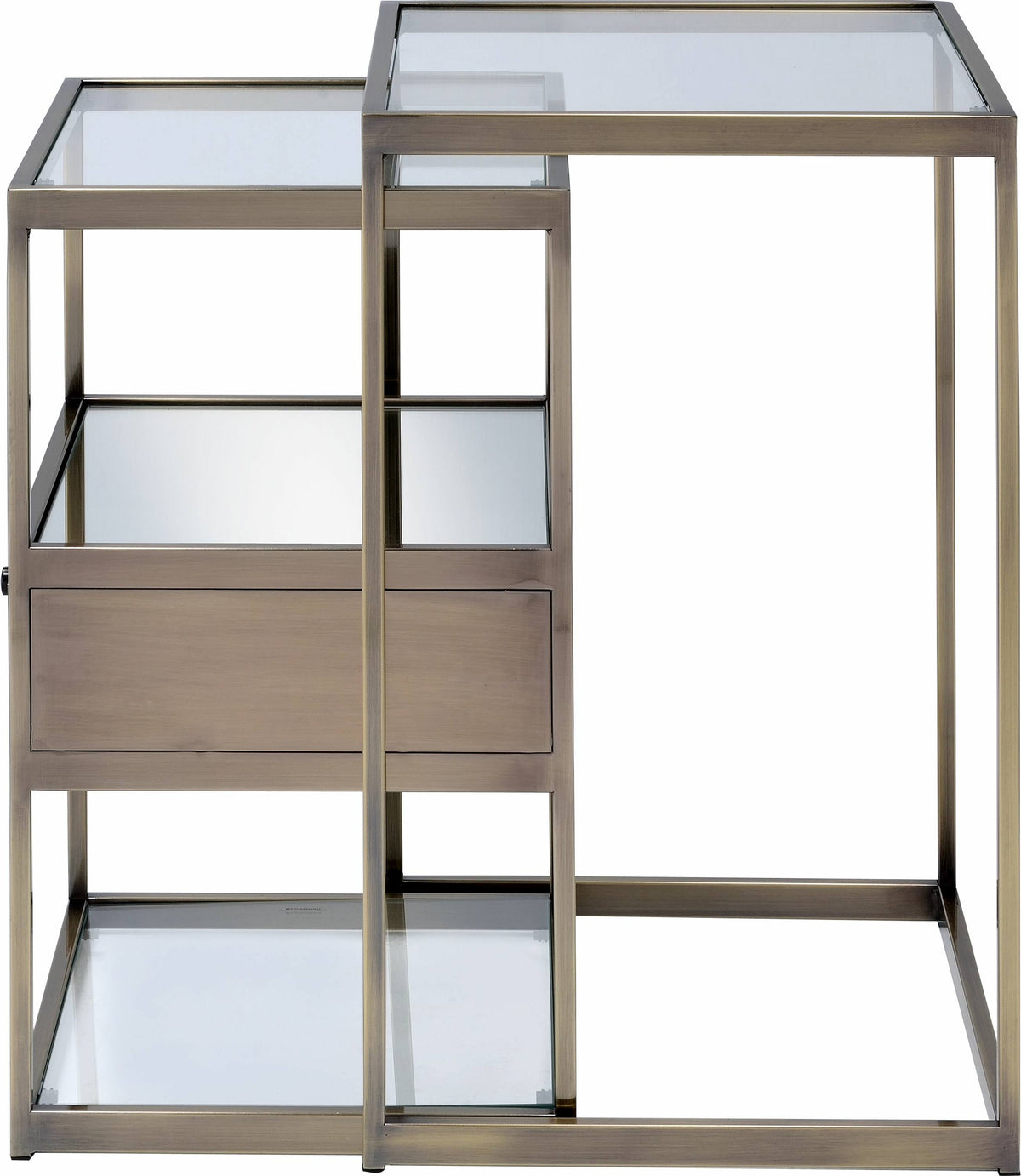 2 Piece Nesting Tables Set Antique Brass Clear Glass O785044