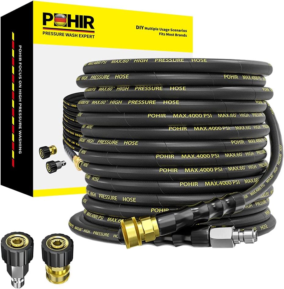 Pressure Washer Hose 50 ft 3/8 Inch Quick Connect, 4200 PSI, Pack of 2 M983723