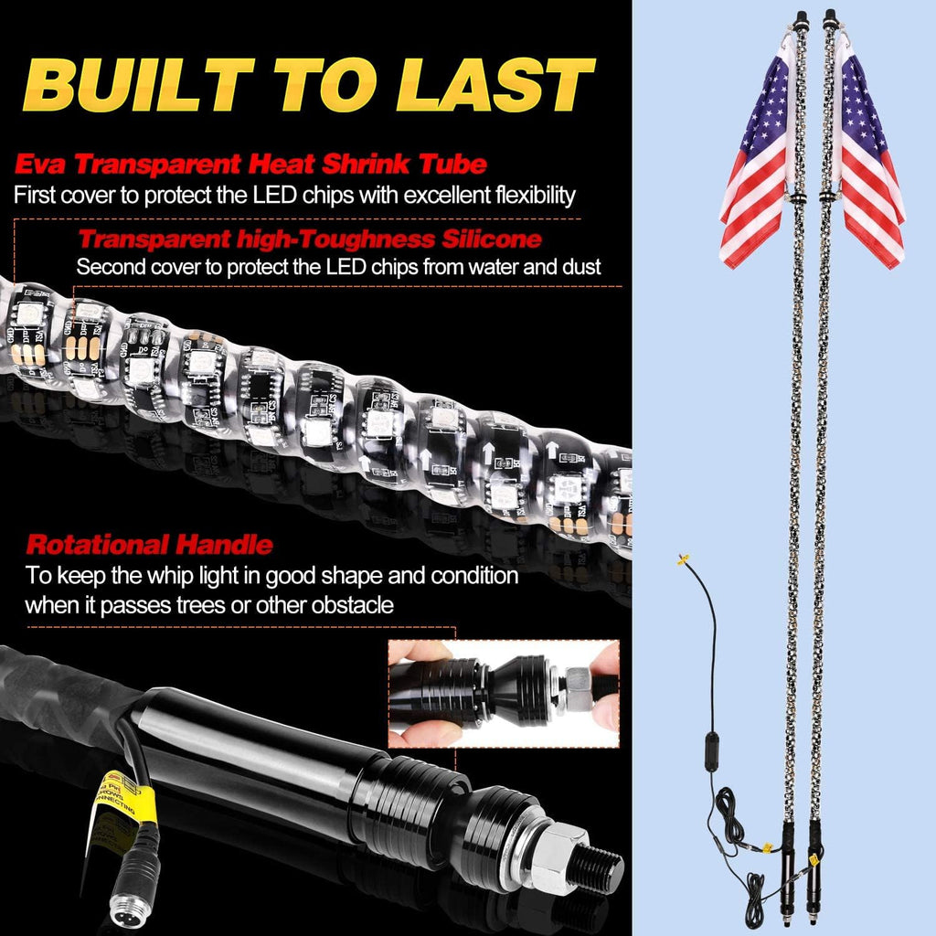 RGB Chasing Antenna Whip Lights 2 Pack 5FT I7788