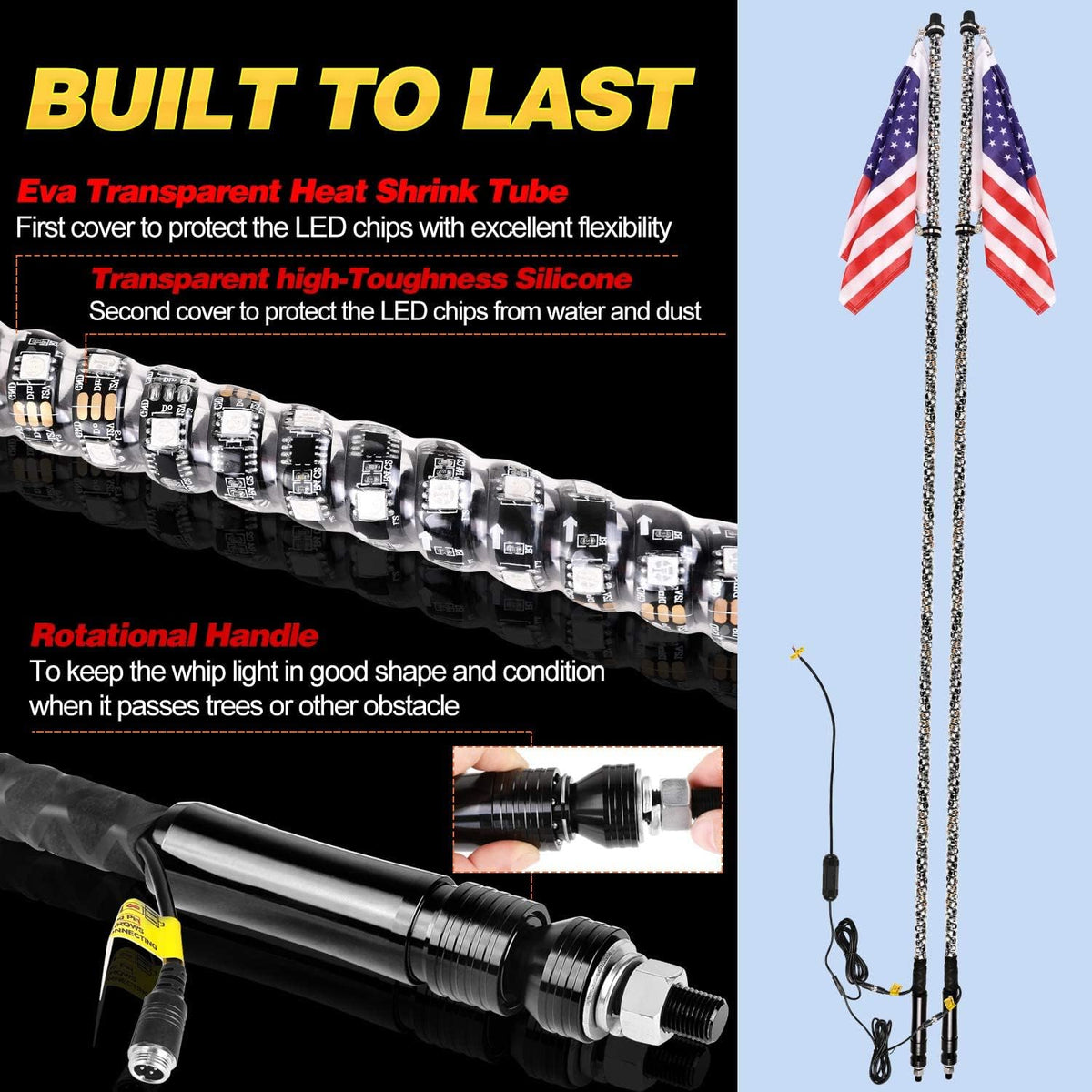 RGB Chasing Antenna Whip Lights 2 Pack 5FT I7788