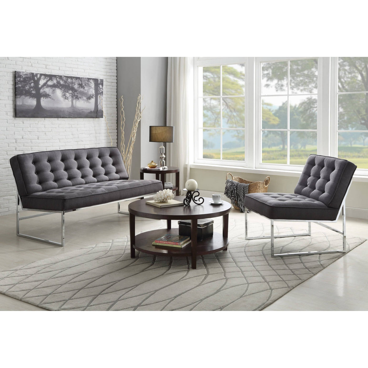Klein Charcoal Loveseat with Chrome Base T582722