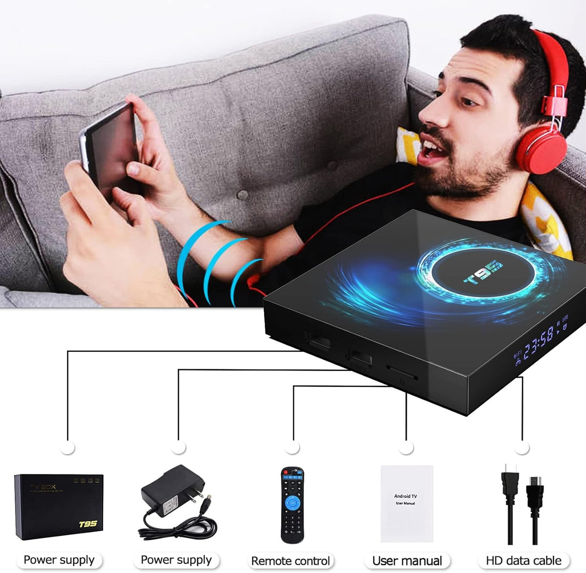 4GB Ram 64GB ROM Allwinner H616 Quad-Core CPU 4K 6K Ultra HD Smart TV Box Pack of 2 Z683801