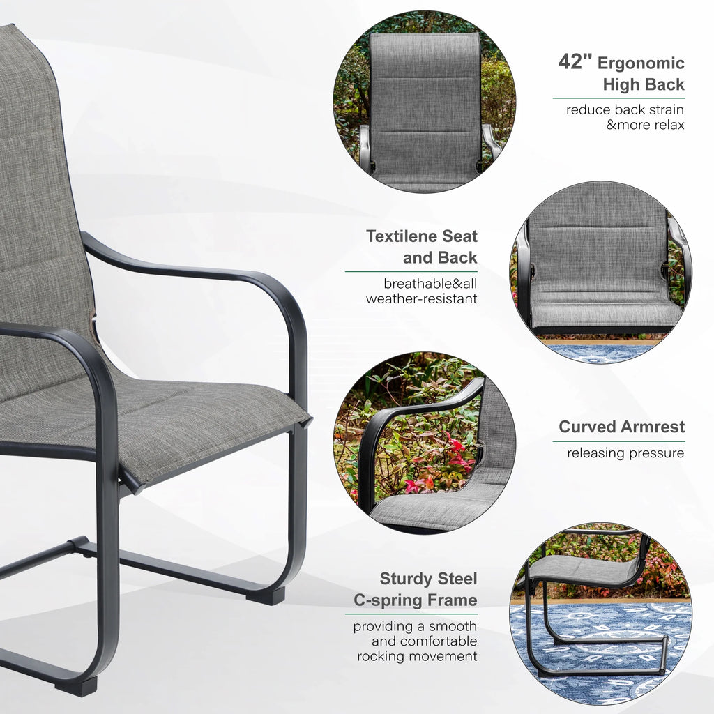 Black&Gray Outdoor Patio Dining Chairs with Padded Seat and Back M4045