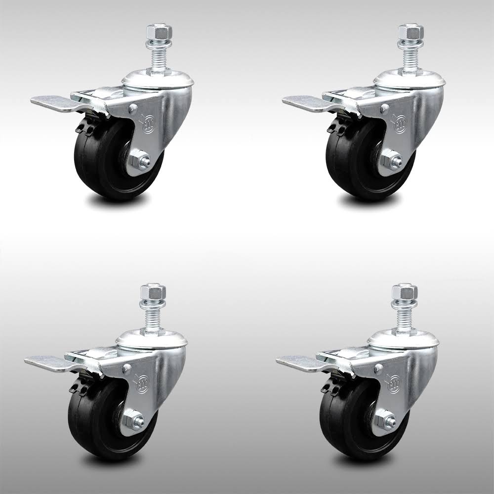 3 inch Soft Rubber Swivel Caster Set with Total Lock Brake T2346