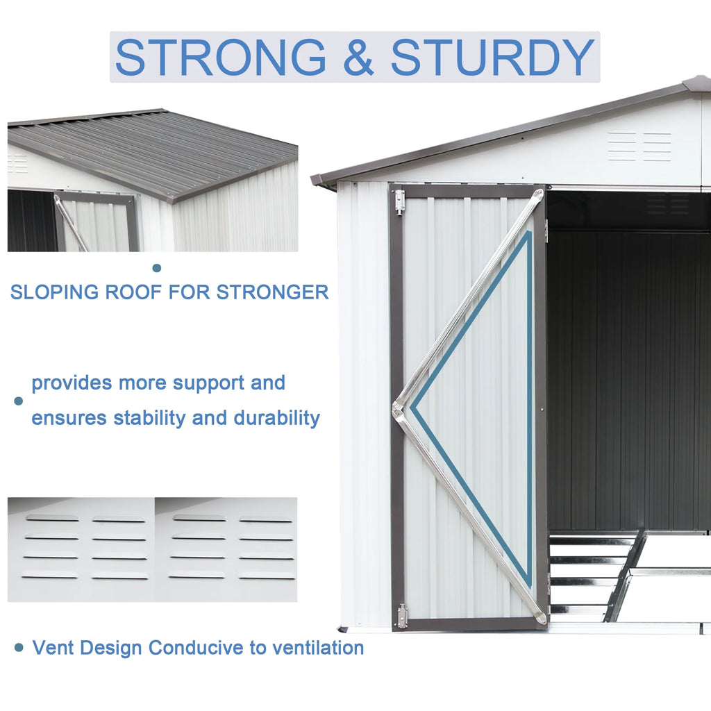 White Metal Garden Shed with Hinged Door Lockable Q2218